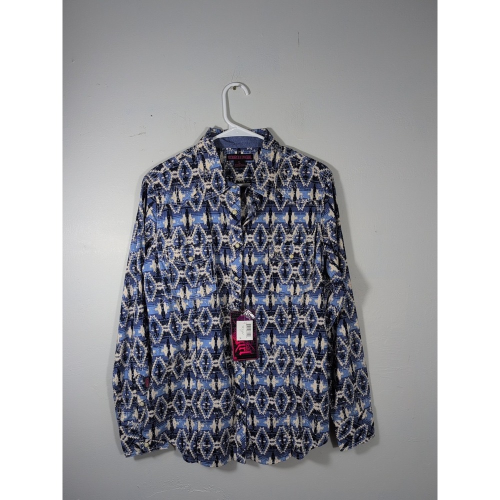 Rock & Roll Cowgirl Western Aztec Print Snaps Shirt LS Womens L NEW